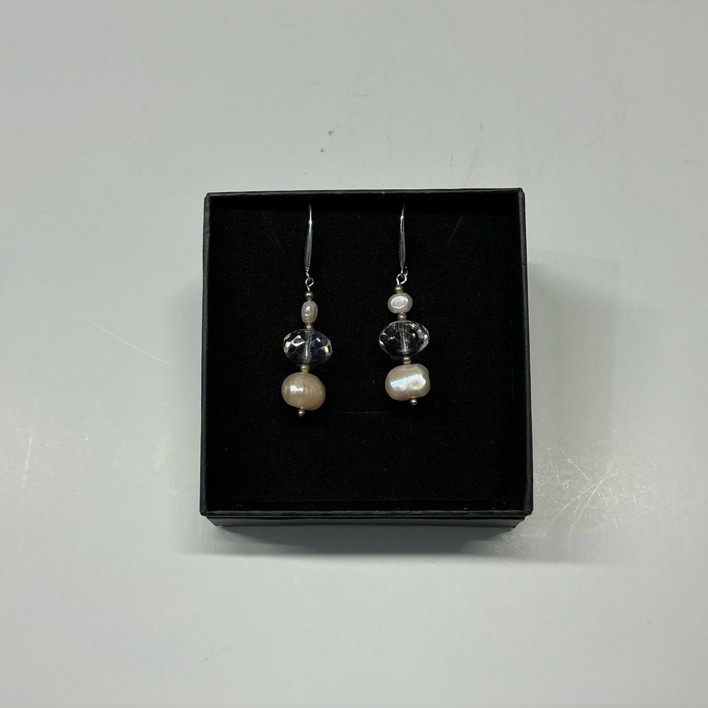 Austrian Crystal Freshwater Pearls Drop Earrings 925 Silver